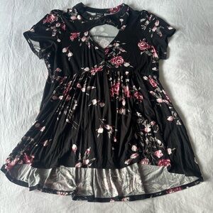 Torrid Black Top with Pink and White Floral Pattern
